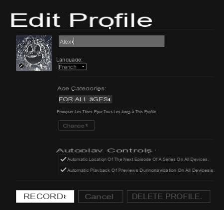 Netflix user profile: create, modify, delete