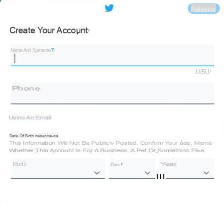 Twitter registration: the right settings