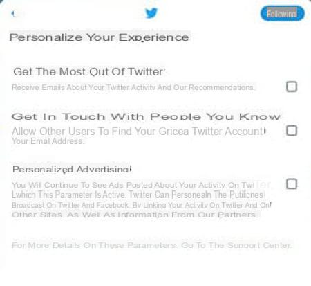 Twitter registration: the right settings