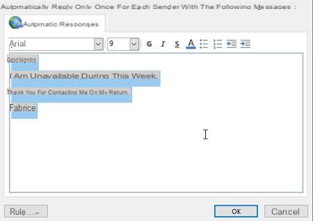 Outlook auto-reply: create an out of office message