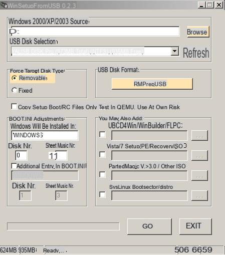 Install Windows XP with a USB key