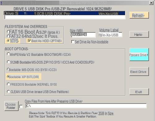 Instale Windows XP con una llave USB