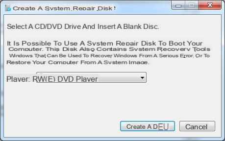 Create repair disc on Windows 7