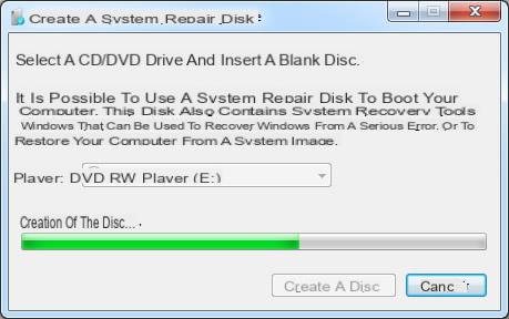 Create repair disc on Windows 7