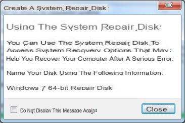 Create repair disc on Windows 7