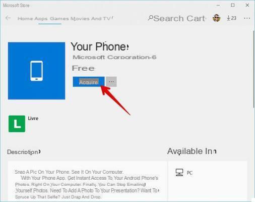 Connectez le téléphone à un PC Windows 10 avec l'application 